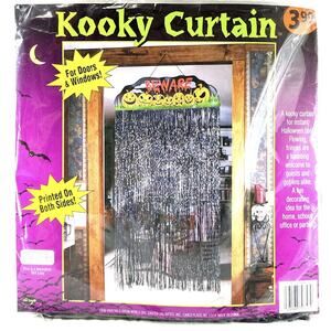 Vintage Kooky Curtain Halloween Door Fringe Beware Pumpkins NIP